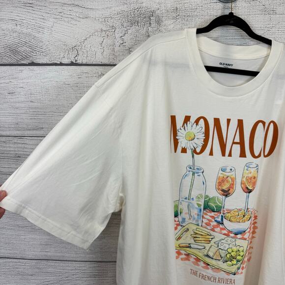 Old Navy Men's Cream Cropped Short Sleeve Monaco Summer Graphic Tee Size XXXXL - Picture 2 of 6